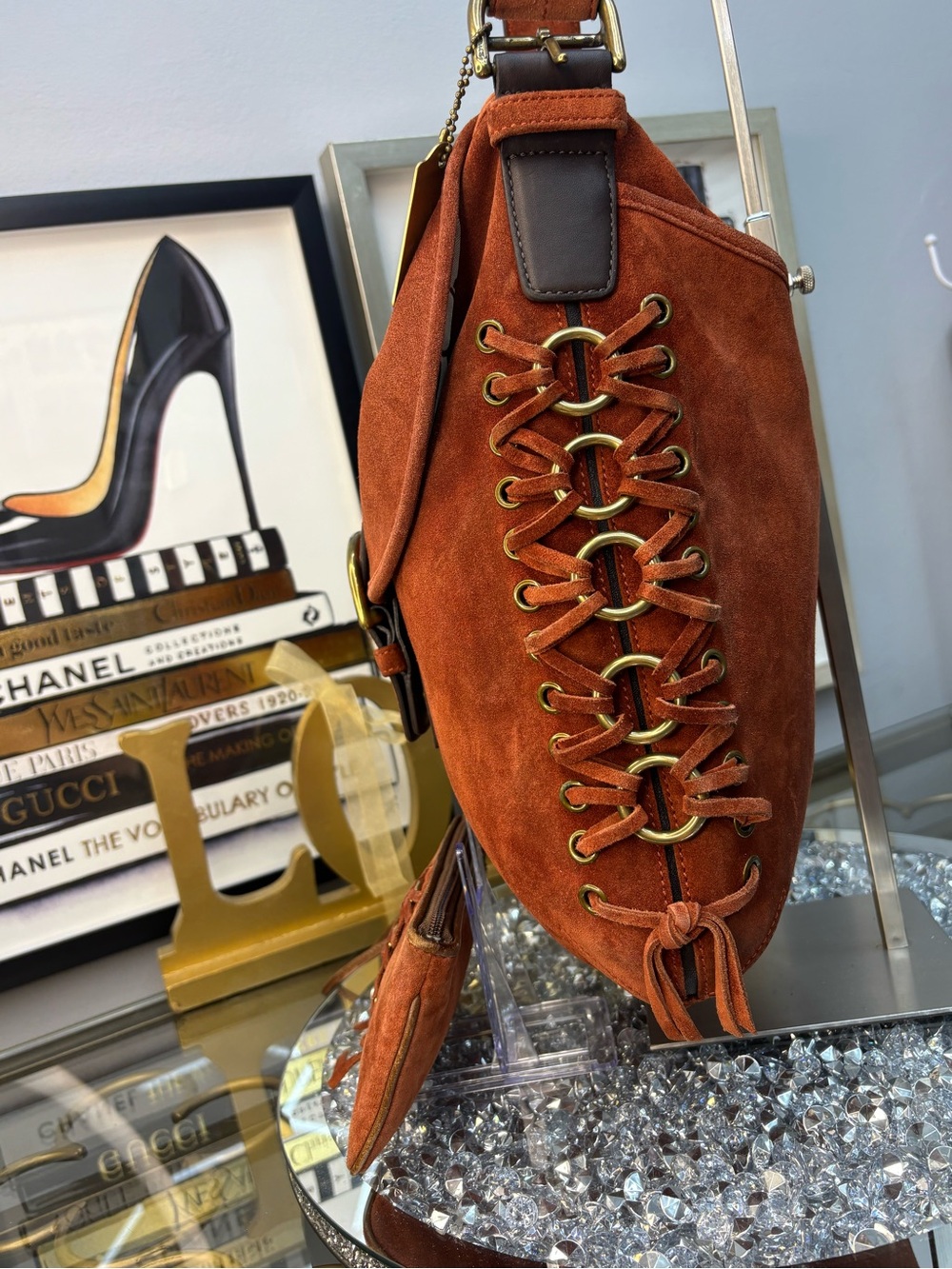 Coach 2003 vintage Soho Suede Braided Flap Shoulder Bag w/matching wristlet EUC - Picture 8 of 17